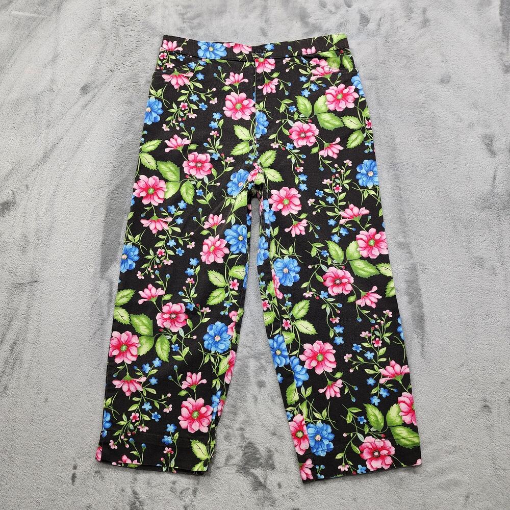 Vintage White Stag Pants Womens 7 Juniors Black Floral High Rise Capri Stretch